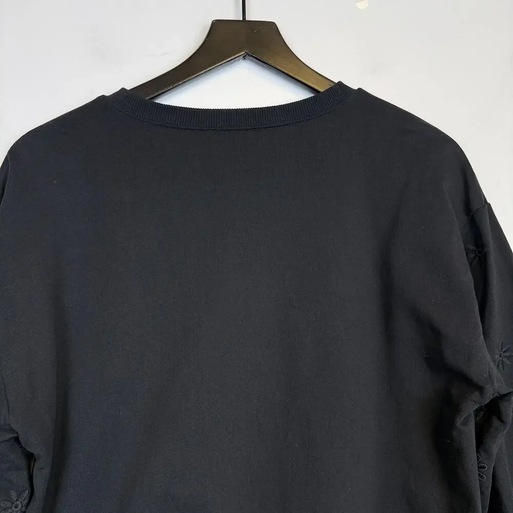 United Colors of Benetton Embroidered Flowers Sleeves Sweatshirt Black - L
